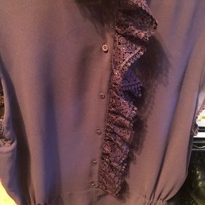 Beautiful Purple Ruffle Lace Trim Blouse NWT